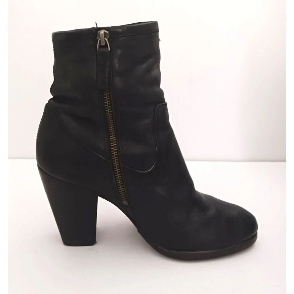 FRYE Patty Artisan Zip Blk Leather Ankle Boot Stacked Wood Block Heel 7.5